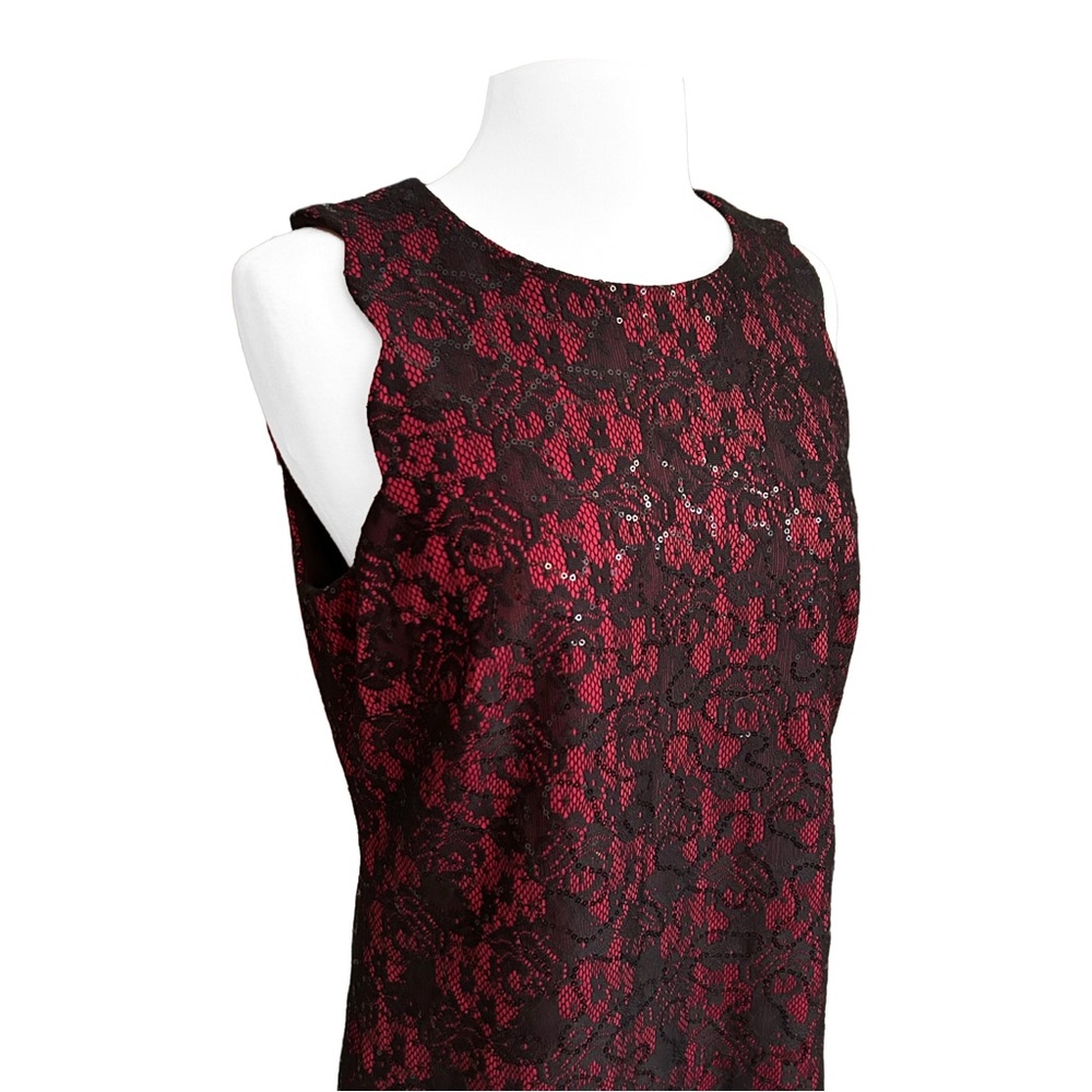 Anne Klein Black and Red Floral Lace Sequin Mini Dress - Picture 4 of 5